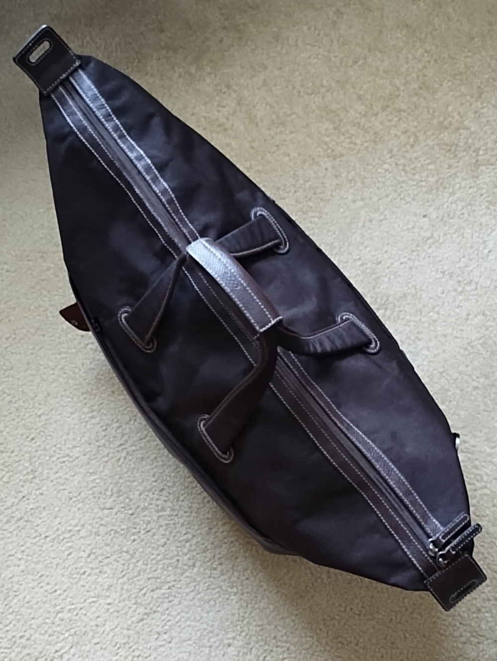 Men's Brown Canvas Weekender Bag Travel Duffel Zippered Pockets 24 x 14 x 10